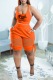 Tangerine Red Fashion Print Hollowed Out U Neck Sleeveless Two Pieces
