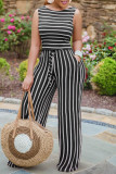 Blue Casual Striped Print Patchwork O Neck Sleeveless Two Pieces