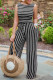 Black Casual Striped Print Patchwork O Neck Sleeveless Two Pieces