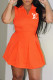 Orange Fashion Casual Print Letter Turndown Collar Sleeveless Two Pieces