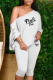 Gray White Fashion Print Patchwork One Shoulder Long Sleeve Two Pieces