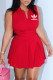 Red Fashion Casual Print Letter Turndown Collar Sleeveless Two Pieces