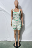 Green Fashion Casual Print Basic U Neck Skinny Rompers