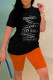Orange Fashion Sportswear Print Letter O Neck Short Sleeve Two Pieces
