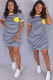 Yellow Sexy Fashion Cap Sleeve Short Sleeves O neck Step Skirt skirt Patchwork Pocket Print Strip
