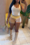 White Casual Solid Patchwork U Neck Two Pieces