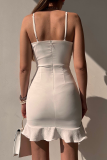 Red Fashion Solid Flounce Spaghetti Strap Pencil Skirt Dresses