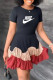 Black Fashion Casual Print Patchwork O Neck Pleated Dresses