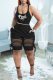Black Fashion Print Hollowed Out U Neck Sleeveless Two Pieces
