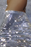 Silver Sexy Solid Patchwork Skinny High Waist Pencil Full Print Bottoms