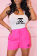 Rose Red Fashion Casual Print Letter U Neck Sleeveless Two Pieces