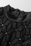 Black Fashion Sexy Patchwork See-through Half A Turtleneck Skinny Romper