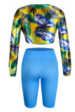 Red Fashion Casual Print Bandage V Neck Long Sleeve Two Pieces