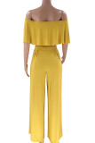Yellow Casual Solid Patchwork Off the Shoulder Two Pieces