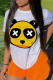 White Fashion Cute Character Patchwork O Neck T-Shirts