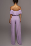 Purple Casual Solid Patchwork Off the Shoulder Two Pieces