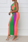 Pink Casual Print Patchwork U Neck Two Pieces