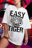 White Casual Street Print Patchwork O Neck T-Shirts