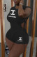 Black Fashion Casual Print Letter O Neck Short Sleeve Two Pieces