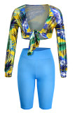 Red Fashion Casual Print Bandage V Neck Long Sleeve Two Pieces