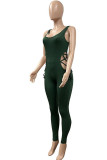 Green Sexy Solid Hollowed Out Patchwork U Neck Regular Jumpsuits