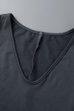 Dark Gray Fashion Casual Solid Basic V Neck Regular Jumpsuits