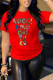 Red Fashion Casual Print Letter O Neck T-Shirts
