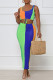 Fluorescent Green Casual Print Patchwork U Neck Two Pieces