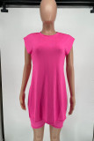 Rose Red Casual Solid Patchwork Slit O Neck Sleeveless Two Pieces