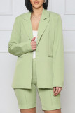 Green Casual Solid Patchwork Buttons Turn-back Collar Long Sleeve Two Pieces
