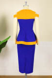 Blue Fashion Casual Solid Hollowed Out Patchwork V Neck Short Sleeve Dress
