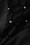 Black Fashion Sexy Patchwork See-through Half A Turtleneck Skinny Romper