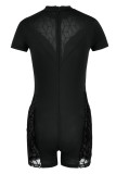 Black Fashion Sexy Patchwork See-through Half A Turtleneck Skinny Romper