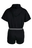 Red Fashion Casual Solid Patchwork Hooded Collar Short Sleeve Two Pieces