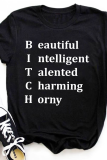 White Fashion Street Print Patchwork Letter O Neck T-Shirts