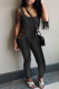 Black Sexy Solid Hollowed Out Patchwork U Neck Regular Jumpsuits