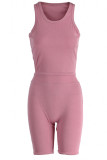 Pink Casual Solid Split Joint O Neck Sleeveless Two Pieces