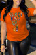 Orange Fashion Casual Print Letter O Neck T-Shirts