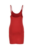 Red Fashion Sexy Solid Backless Spaghetti Strap Sleeveless Dress