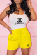Yellow Fashion Casual Print Letter U Neck Sleeveless Two Pieces