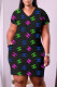 Black Fashion Casual Print Letter V Neck One Step Skirt Dresses