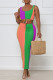 Rose Red Casual Print Patchwork U Neck Two Pieces