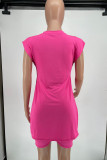 Rose Red Casual Solid Patchwork Slit O Neck Sleeveless Two Pieces