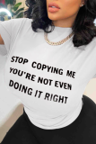 White Fashion Casual Print Patchwork Letter O Neck T-Shirts