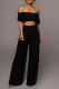 Black Casual Solid Patchwork Off the Shoulder Two Pieces
