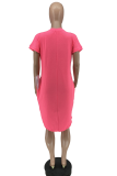 Yellow Fashion Print Patchwork O Neck Straight Dresses