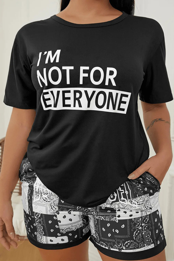 Black Fashion Daily Print Patchwork Letter O Neck T-Shirts