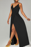 Red Casual Solid Patchwork Spaghetti Strap Sling Dress Dresses