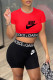 Red Fashion Casual Print Patchwork Letter O Neck Short Sleeve Two Pieces