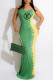 Green Fashion Sexy Print Backless Letter Spaghetti Strap One Step Skirt Dresses